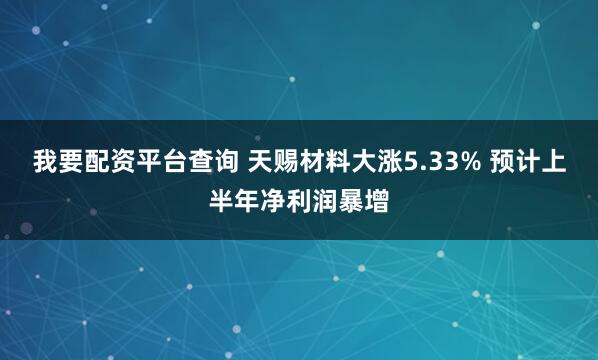 我要配资平台查询 天赐材料大涨5.33% 预计上半年净利润暴增